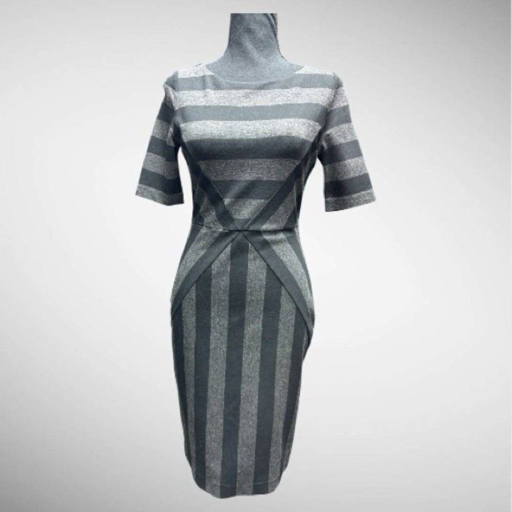 Maeve Gray Striped Long Sleeve Sheath Dress Size 4